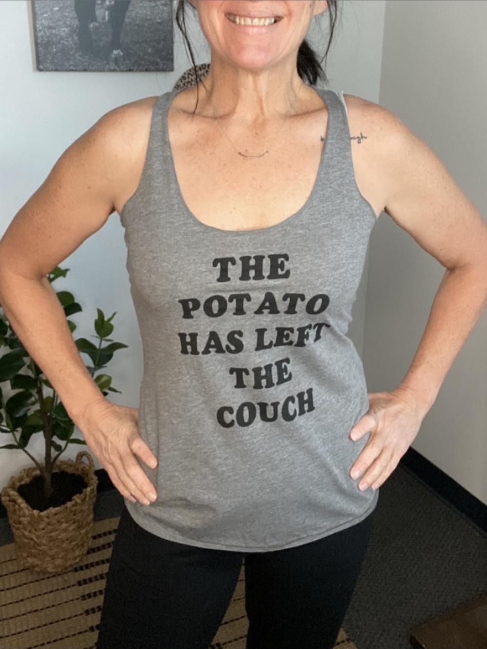 The Potato Has Left the Couch Bella Canvas Triblend Racerback Gray Tank